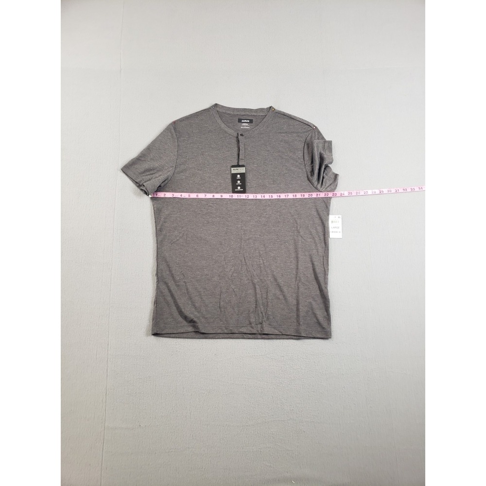 Alfant Men Henley Shirts L Gray Short Sleeve Pullover Stretched Logo Casual - Picture 9 of 16
